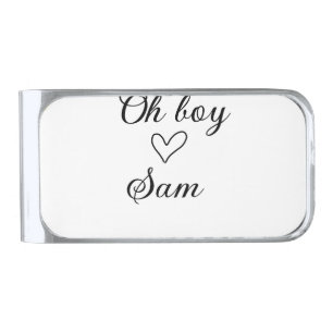 oh boy add name baby shower kids text heart yellow silver finish money clip