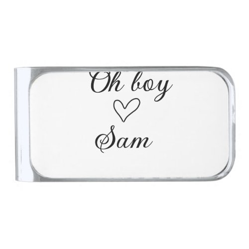 oh boy add name baby shower kids text heart yellow silver finish money clip