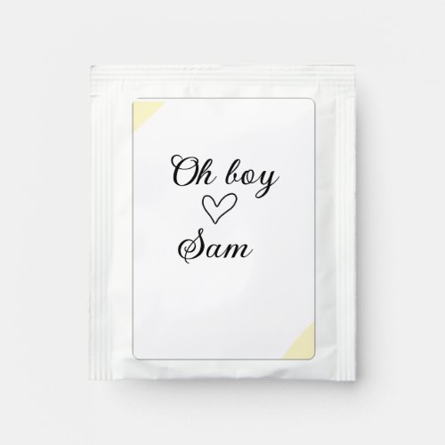 oh boy add name baby shower kids text heart yellow tea bag drink mix
