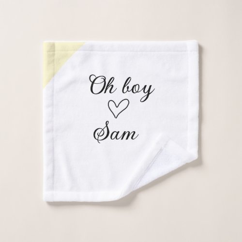 oh boy add name baby shower kids text heart yellow wash cloth