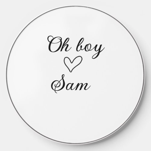 oh boy add name baby shower kids text heart yellow wireless charger 