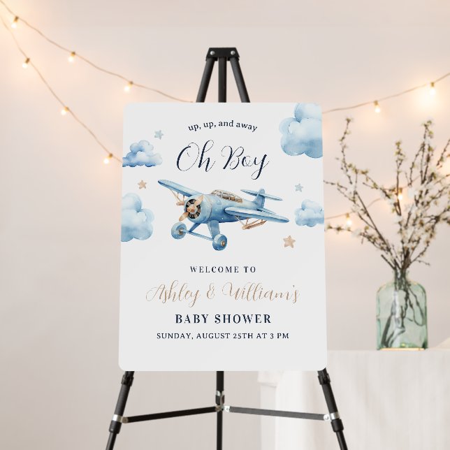 Oh Boy! Adventure Awaits Airplane Boy Baby Shower Foam Board (In Situ (Stand))