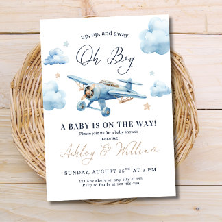 Oh Boy! Adventure Awaits Airplane Boy Baby Shower Invitation