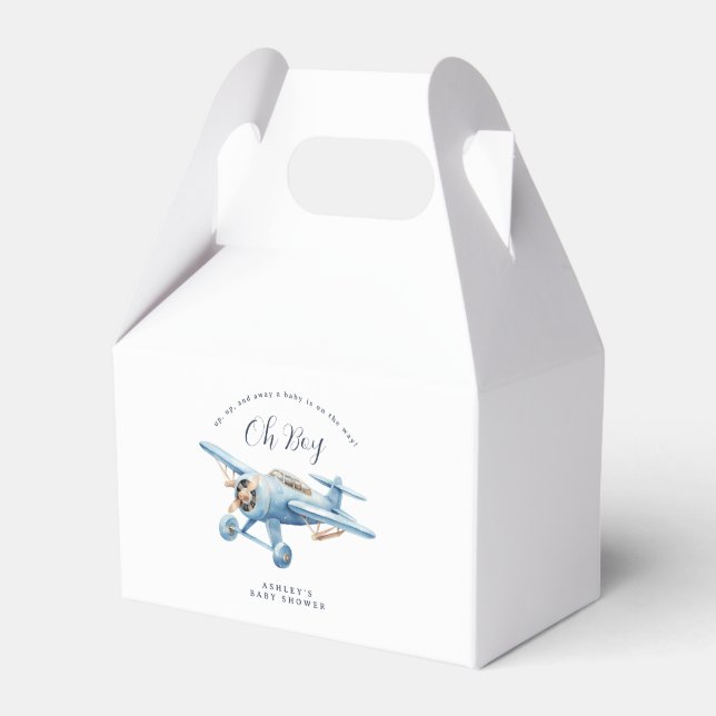 Oh Boy! Adventure Awaits Aviator Boy Baby Shower Favor Boxes (Front Side)