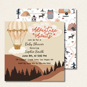 Oh Boy, Adventure Awaits, Hot Air Balloon Square Invitation