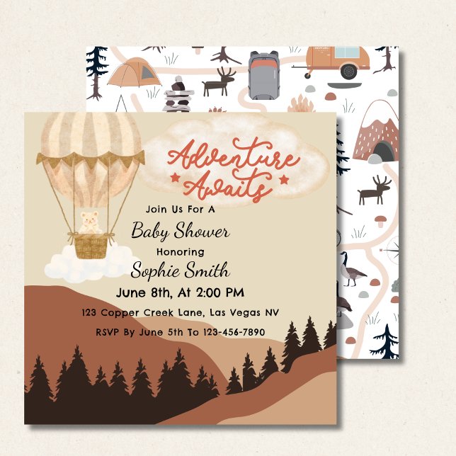 Oh Boy, Adventure Awaits, Hot Air Balloon Square Invitation (Creator Uploaded)