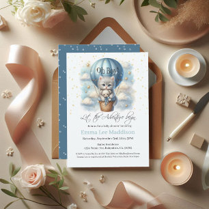 Oh Boy Adventure Awaits Kitten in Hot Air Balloon Invitation