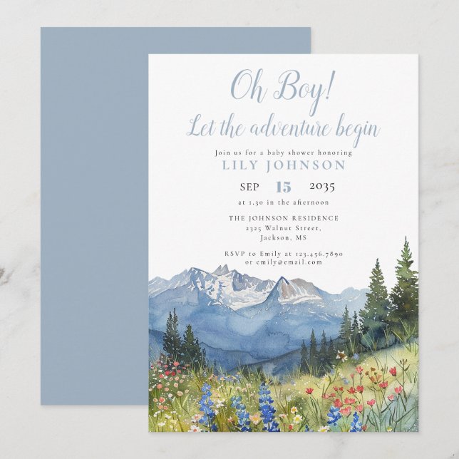 Oh Boy Adventure Begin Mountain Baby Shower Invita Invitation (Front/Back)