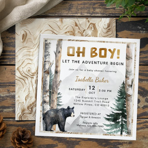 Oh Boy Adventure Begin   Square Bear Baby Shower Invitation