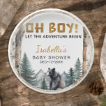 Oh Boy Adventure Begin | Woodland Bear Baby Shower Paper Plates