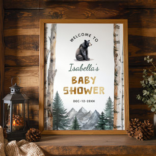 Oh Boy Adventure Begin   Woodland Bear Baby Shower Poster