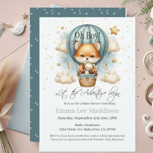 Oh Boy Adventure Begins Fox in Hot Air Balloon Invitation