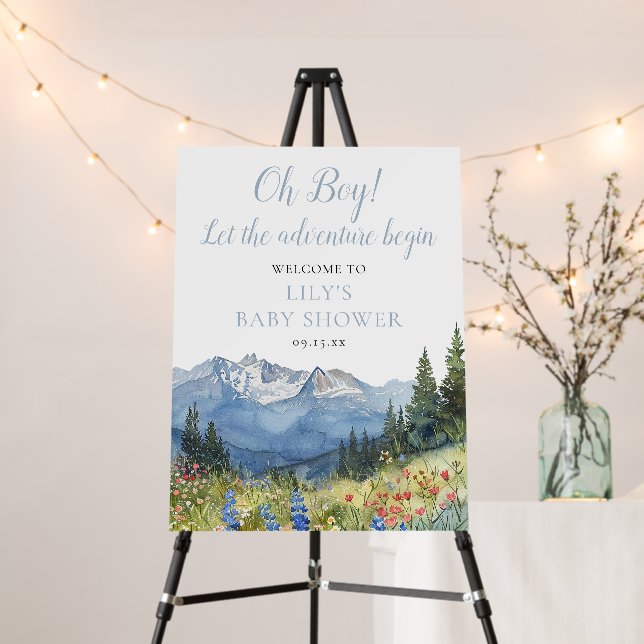 Oh Boy Adventure Mountain Baby Shower Welcome Sign (In Situ (Stand))