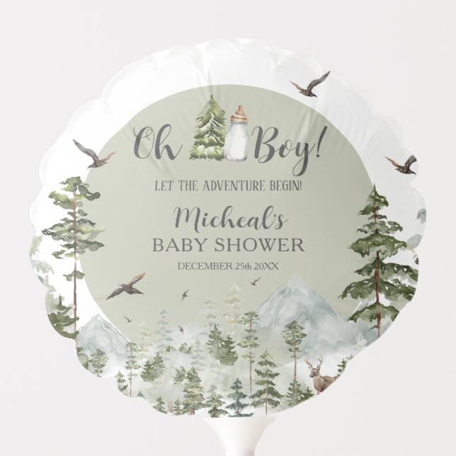Oh Boy Adventure Pine Forest Baby Shower Balloon (Front)
