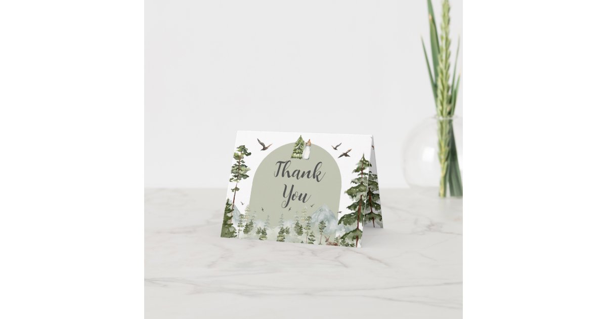 Oh Boy Adventure Pine Forest Baby Shower Folded Thank You Card | Zazzle