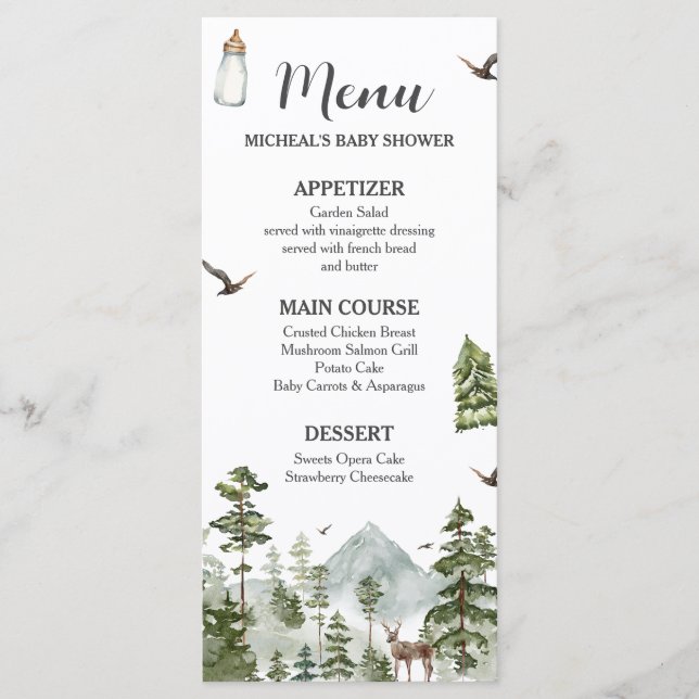 Oh Boy Adventure Pine Forest Baby Shower Menu (Front)