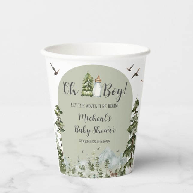 Oh Boy Adventure Pine Forest Baby Shower Paper Cups (Front)