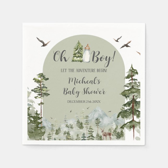 Oh Boy Adventure Pine Forest Baby Shower Paper Napkins (Front)