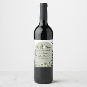 Oh Boy Adventure Pine Forest Baby Shower Wine Label