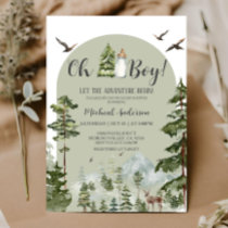 Oh Boy Adventure Pine Forest Christmas Baby Shower Invitation