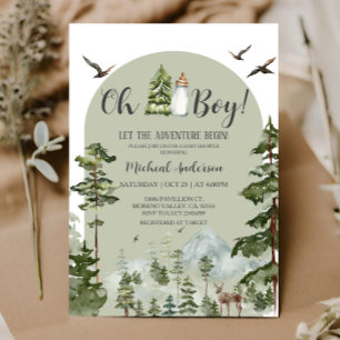 Oh Boy Adventure Pine Forest Christmas Baby Shower Invitation