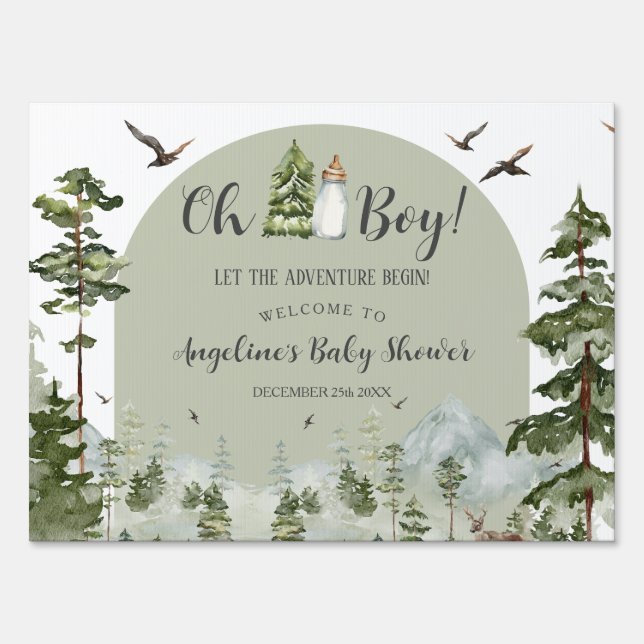 Oh Boy Adventure Pine Forest Shower Welcome Yard Sign (Front)