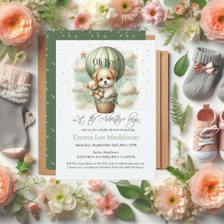 Oh Boy Adventure Puppy Hot Air Balloon Baby Shower Invitation