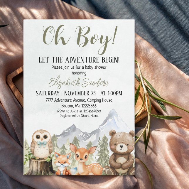  Oh Boy Adventure Woodland Animals Baby Shower Invitation (Creator Uploaded)