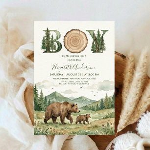 Oh Boy Adventure Woodland Bear Baby Shower Invitation
