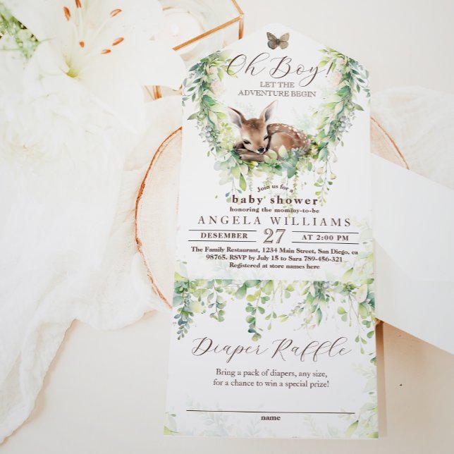 Oh Boy Adventure Woodland Greenery Baby Shower  All In One Invitation (Creator Uploaded)