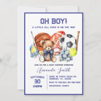 Oh Boy ALL STAR SPORT Baby Shower Invitation