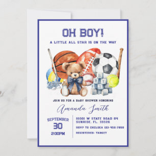 Oh Boy ALL STAR SPORT Baby Shower Invitation