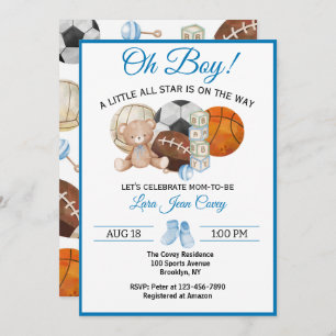Oh Boy All Star Sport Baby Shower Invitation