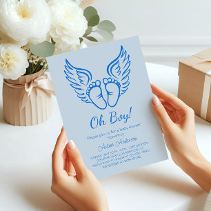 Oh Boy! Angel Wings Baby Shower for Boys Invitation