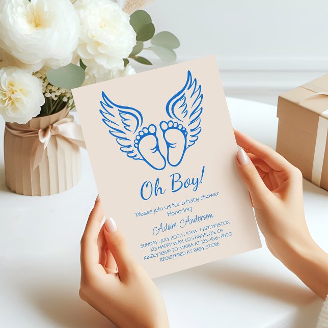 Oh Boy! Angel Wings Baby Shower for Boys  Invitation (Creator Uploaded)
