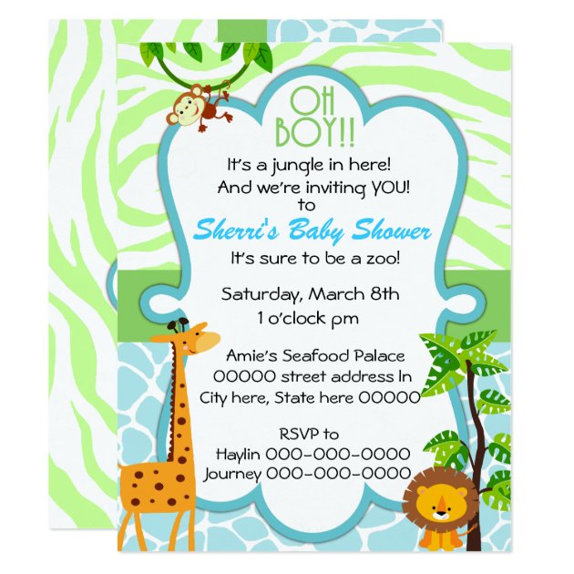 Oh Boy Animal Print Baby Shower Invitation