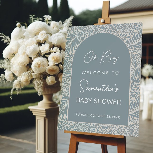 Oh Boy Arch Blue Gray Pattern Baby Shower Welcome Foam Board (Creator Uploaded)