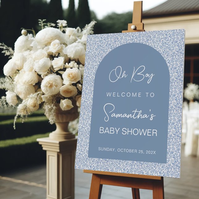 Oh Boy Arch Blue Toile Pattern Baby Shower Welcome Foam Board (Creator Uploaded)