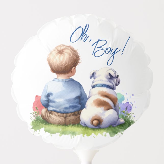 Oh, Boy! Baby and Bulldog Baby Shower Balloon (Front)