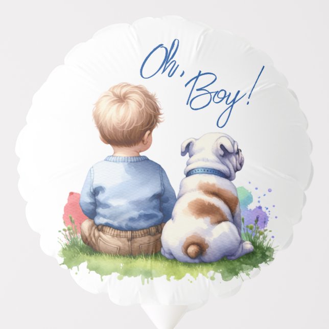 Oh, Boy! Baby and Bulldog Baby Shower Balloon (Front)