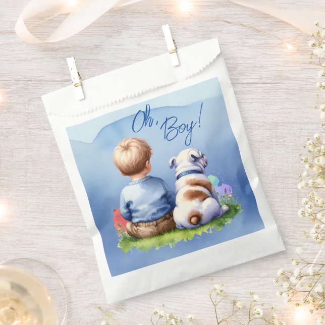 Oh, Boy! Baby and Bulldog Baby Shower Favor Bag (Clipped)