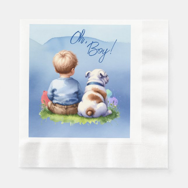 Oh, Boy! Baby and Bulldog Baby Shower Napkins (Front)