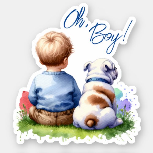 Oh Boy Baby and Bulldog Baby Shower Sticker