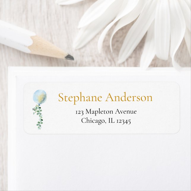 Oh Boy Baby Blue Balloon Eucalyptus Greenery  Label (Insitu)