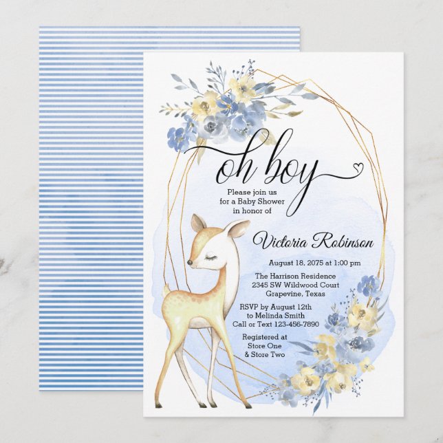 Oh Boy Baby Boy Deer Baby Shower Invitation (Front/Back)