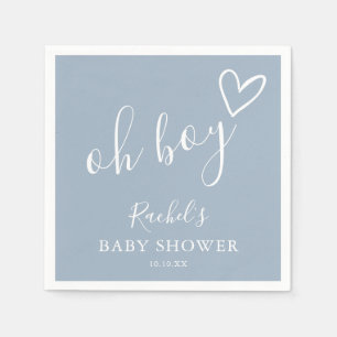 Oh Boy Baby Cute Heart Dusty Blue Baby Shower Napkins