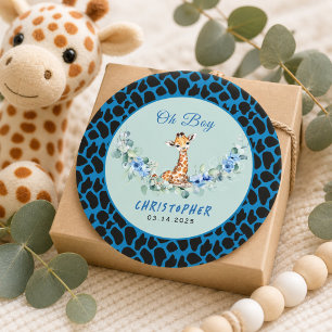Oh Boy! Baby Giraffe Baby Shower  Classic Round Sticker