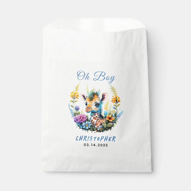 Oh Boy! Baby Giraffe Baby Shower  Favor Bag (Front)
