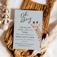 Oh Boy Baby Giraffe Baby Shower  Invitation