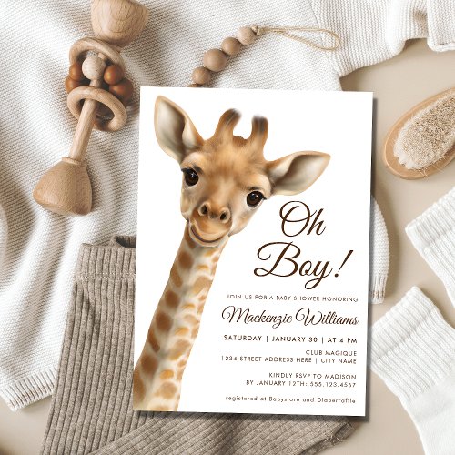 Oh Boy Baby Giraffe Baby Shower Invitation